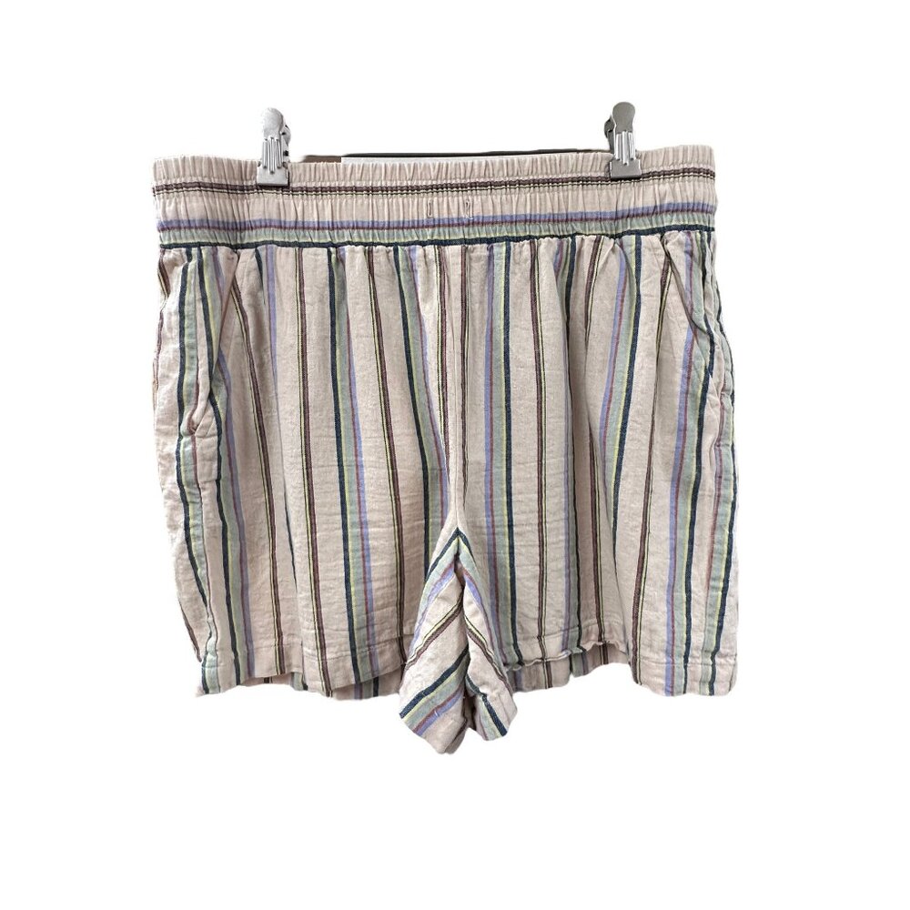 🌸3/$15🌸Cream Multi-Colored Striped Cotton Shorts sz Large